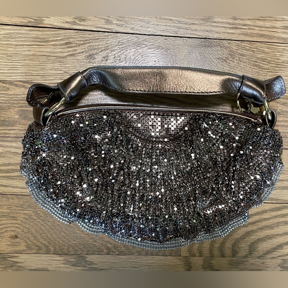 FELIX REY NEW YORK Mini Bronze Copper Metal Mesh Ruffle Evening Hobo Purse Bag - Picture 3 of 9